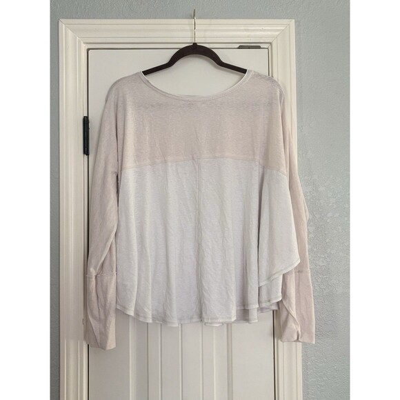 Free People Cloud Nine Top Large Color Block Cream Beige Long Sleeve Side Slits - Picture 5 of 5